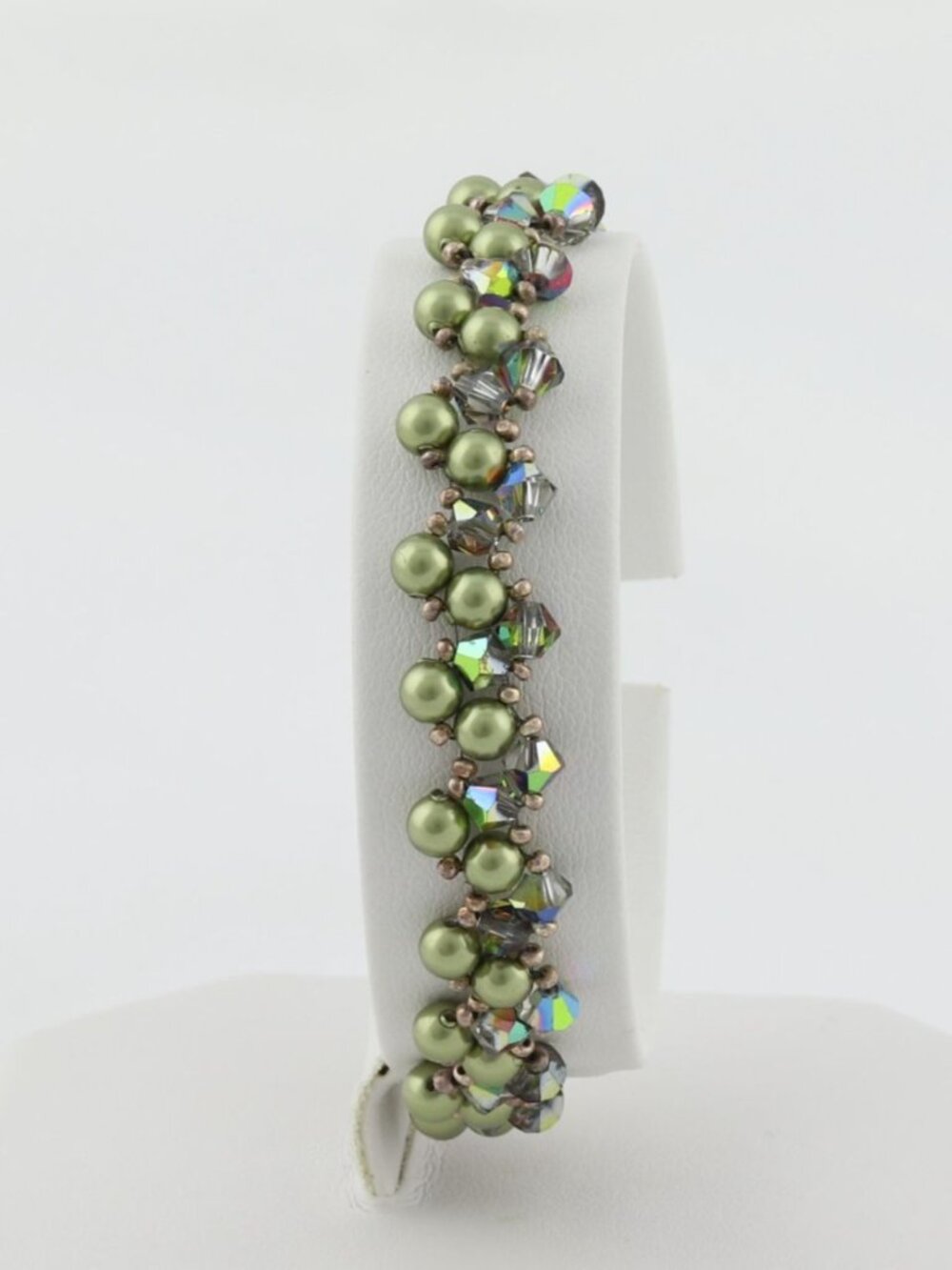 Sterling Silver Bead & Imitation Green Pearl Bracelet 7" inch Woman Teen Child - Picture 5 of 7